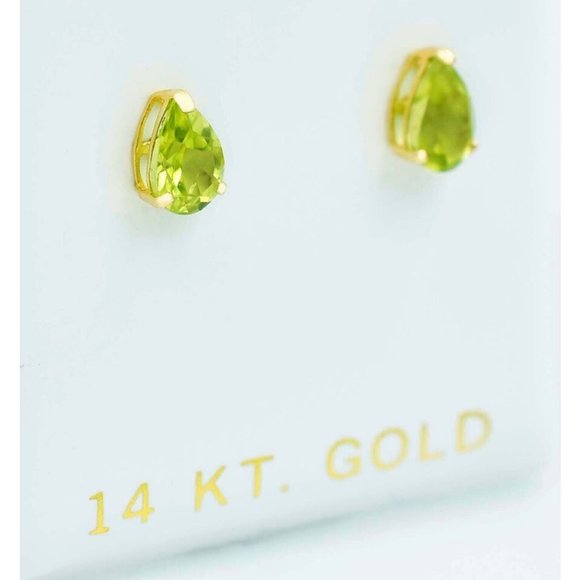 Genuine 1.24 Cts Peridot Stud Earrings 14k Yellow Gold - Picture 3 of 3